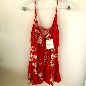 Australian Label Rumor Orange Hawaiian Print Tiered Mini Dress Size 8 - NWT
